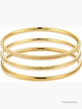 14K Gold Plated Stainless Steel Stackable Bangle Bracelet for Women
